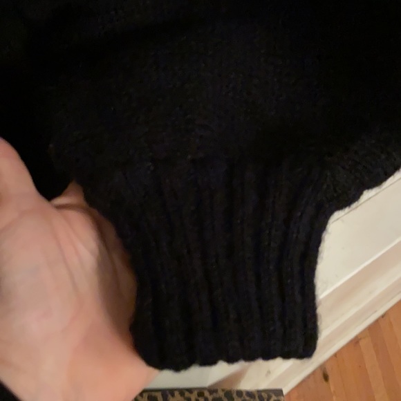 (Like new) Vintage oversized 90s Sweater Coat with Black pleather appliqué - Picture 6 of 9